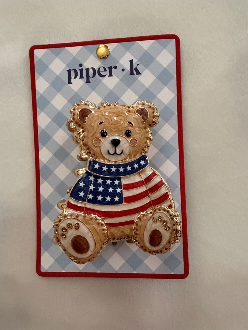 Piper•k Teddy Bear American Flag Hair Clip - Red, White, Blue